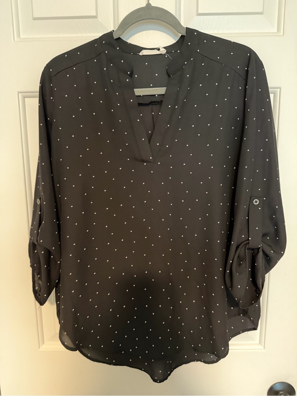 Black Polka Dot Woman’s Blouse - Relaxed V-Neck